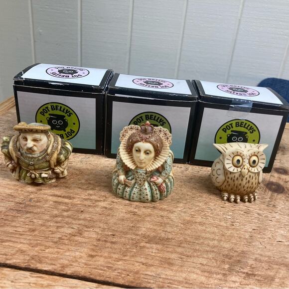 3 Pot Bellys Figures King Henry VIII Queen Elizabeth I Hootie - Picture 1 of 9
